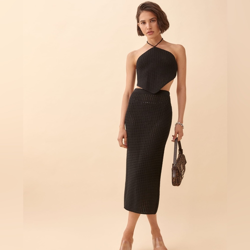 Reformation Circa Open Knit Two Piece in Black size XS NWT